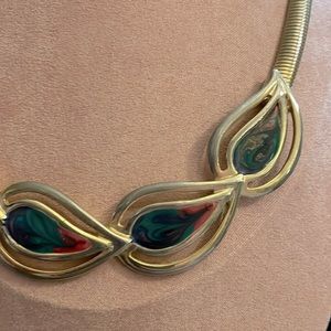 Vintage Omega Collar Enamel Swirl Necklace